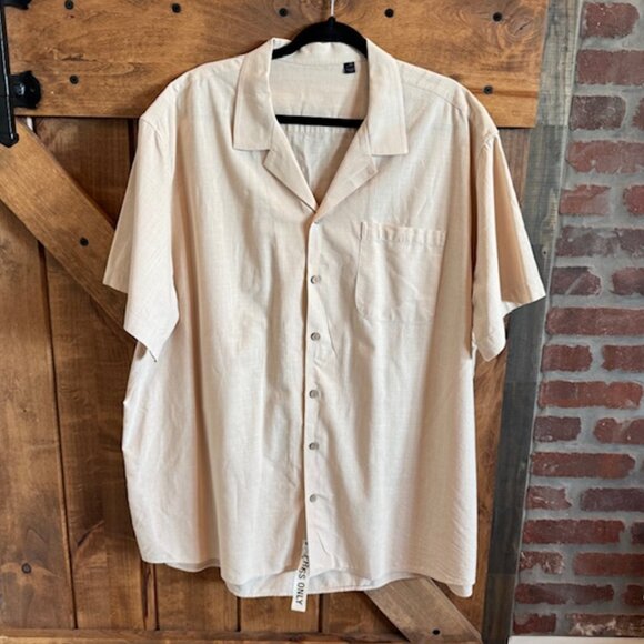 Men’s Beige Button-Down Camp Shirt 3XL Designed in Italy Lightweight Casual Top - Picture 2 of 9